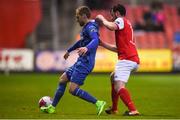 16 April 2018; Sander Puri of Waterford in action against Ryan Brennan of St Patrick's Athletic during the SSE Airtricity League Premier Division match between St Patrick's Athletic and Waterford at Richmond Park in Dublin. Photo by David Fitzgerald/Sportsfile