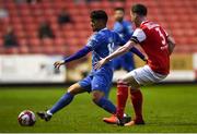 16 April 2018; Faysel Kasmi of Waterford in action against Ian Bermingham of St Patrick's Athletic during the SSE Airtricity League Premier Division match between St Patrick's Athletic and Waterford at Richmond Park in Dublin. Photo by David Fitzgerald/Sportsfile