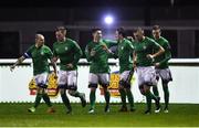 16 April 2018; Ronan Coughlan of Bray Wanderers, centre, celebrates with team-mates after scoring his side's first goal during the SSE Airtricity League Premier Division match between Bray Wanderers and Shamrock Rovers at the Carlisle Grounds in Bray, Wicklow. Photo by Piaras Ó Mídheach/Sportsfile