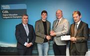 16 April 2018; DCU hurler Donal Burke from Dublin is presented with his award by Uachtarán Chumann Lúthchleas Gael John Horan, in the company of  Jim Dollard, Executive Director Electric Ireland, right, and Gerry Tully, Chairman of Comhairle Ardoideachais CLG, left, at the Electric Ireland HE GAA Football & Hurling Rising Stars Awards for 2018, in Croke Park. The awards acknowledge outstanding performances in the battle for third level football and hurling Championships and come at the end of what was an epic season of GAA action. Photo by Stephen McCarthy/Sportsfile