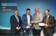 16 April 2018; Carlow IT hurler Martin Kavanagh from Carlow is presented with his award by Uachtarán Chumann Lúthchleas Gael John Horan, in the company of  Jim Dollard, Executive Director Electric Ireland, right, and Gerry Tully, Chairman of Comhairle Ardoideachais CLG, left, at the Electric Ireland HE GAA Football & Hurling Rising Stars Awards for 2018, in Croke Park. The awards acknowledge outstanding performances in the battle for third level football and hurling Championships and come at the end of what was an epic season of GAA action. Photo by Stephen McCarthy/Sportsfile