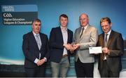 16 April 2018; DIT footballer Brian Power from Meath is presented with his award by Uachtarán Chumann Lúthchleas Gael John Horan, in the company of  Jim Dollard, Executive Director Electric Ireland, right, and Gerry Tully, Chairman of Comhairle Ardoideachais CLG, left, at the Electric Ireland HE GAA Football & Hurling Rising Stars Awards for 2018, in Croke Park. The awards acknowledge outstanding performances in the battle for third level football and hurling Championships and come at the end of what was an epic season of GAA action. Photo by Stephen McCarthy/Sportsfile