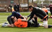 17 April 2018; Peter O'Mahony gets involved as Keith Earls and Conor Murray wrestle during Munster Rugby squad training at the University of Limerick in Limerick. Photo by Diarmuid Greene/Sportsfile