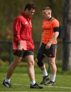 17 April 2018; Andrew Conway and head coach Johann van Graan during Munster Rugby squad training at the University of Limerick in Limerick. Photo by Diarmuid Greene/Sportsfile