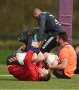 17 April 2018; CJ Stander stretches during Munster Rugby squad training at the University of Limerick in Limerick. Photo by Diarmuid Greene/Sportsfile