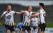 17 April 2018; John Mountney of Dundalk, centre, celebrates with team-mates Patrick Hoban, right, and Chris Shields after scoring his side's first goal during the SSE Airtricity League Premier Division match between Limerick FC and Dundalk at the Markets Field in Limerick. Photo by Diarmuid Greene/Sportsfile