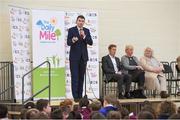 18 April 2018; Minister of State for Tourism and Sport T.D, Brendan Griffin speaking at the Daily Mile launch at St. Brigid’s National School in Castleknock, Dublin. Photo by Matt Browne/Sportsfile