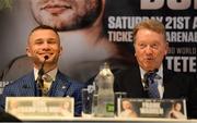 18 April 2018;Carl Frampton and  Promoter Frank Warren during a press conference at the Europa Hotel in Belfast ahead of the Carl Frampton v Nonito Donaire WBO Interim Featherweight World Title fight. Photo by Oliver McVeigh/Sportsfile
