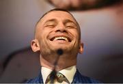 18 April 2018; Carl Frampton during a press conference at the Europa Hotel in Belfast ahead of the WBO Interim Featherweight World Title fight. Photo by Oliver McVeigh/Sportsfile