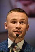 18 April 2018; Carl Frampton during a press conference at the Europa Hotel in Belfast ahead of the WBO Interim Featherweight World Title fight. Photo by Oliver McVeigh/Sportsfile