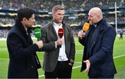 1 April 2018; Lawrence Dallaglio, right, and Jamie Heaslip with presenter Craig Doyle, left, during coverage on BT Sport at half-time during the European Rugby Champions Cup quarter-final match between Leinster and Saracens at the Aviva Stadium in Dublin. Photo by Brendan Moran/Sportsfile