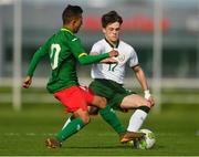 18 April 2018; Toby Owens of Republic of Ireland in action against Petar Georgiev of Bulgaria during the Under-16 International Friendly match between Republic of Ireland and Bulgaria at the Regional Sports Centre in Waterford. Photo by Piaras Ó Mídheach/Sportsfile