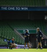 20 April 2018;Senior coach Stuart Lancaster, left, backs coach Girvan Dempsey, centre, and head coach Leo Cullen during the Leinster Rugby captain's run at the Aviva Stadium in Dublin. Photo by Ramsey Cardy/Sportsfile