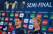 20 April 2018; Jonathan Sexton, left, and head coach Leo Cullen during a Leinster Rugby press conference at the Aviva Stadium in Dublin. Photo by Ramsey Cardy/Sportsfile