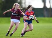20 April 2018; Mairin Duffy of ISK, Killorgin, Kerry in action against Ally Cahill of Loreto, Cavan during the Lidl All Ireland Post Primary School Junior A Final match between ISK, Killorgin, Kerry and Loreto, Cavan at St. Rynagh's in Banagher, Co. Offaly. Photo by Matt Browne/Sportsfile
