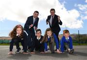 20 April 2018; Minister of State for Tourism and Sport T.D, Brendan Griffin, left, and John Foley, CEO of Athletics Ireland, along with primary school students, Caoilainn Culloo and Conor Donnelly from St Brendan's NS, and Milly Lynch, and Rian Duffy, from Tralee CBS, at the The Daily Mile Kerry Launch at St. Brendan’s N.S Blennerville, in Ballyvelly, Tralee, Co Kerry. Photo by Diarmuid Greene/Sportsfile