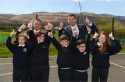 20 April 2018; St Brendan's NS principal Terry O'Sullivan, left, and Minister of State for Tourism and Sport T.D, Brendan Griffin, along with students St Brendan's NS students, from left to right, Caoilainn Culloo, Faye O'Connor, Evan McCarthy, Conor Donnelly, and Sarah Brett at the The Daily Mile Kerry Launch at St. Brendan’s N.S Blennerville, in Ballyvelly, Tralee, Co Kerry. Photo by Diarmuid Greene/Sportsfile