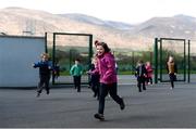 20 April 2018; Students from St Brendan's NS, including Holly O'Regan, junior infants, participate in the The Daily Mile Kerry Launch at St. Brendan’s NS Blennerville, in Ballyvelly, Tralee, Co Kerry. Photo by Diarmuid Greene/Sportsfile