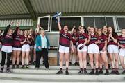 20 April 2018; Elaine Brady, captain of Loreto, Cavan lifts the cup as her teanm-mates celebrate after the Lidl All Ireland Post Primary School Junior A Final match between ISK, Killorgin, Kerry and Loreto, Cavan at St. Rynagh's in Banagher, Co. Offaly. Photo by Matt Browne/Sportsfile