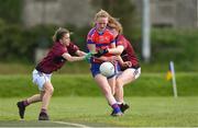 20 April 2018; Fodhla Houlihan of ISK, Killorgin, Kerry in action against Kaioni Tuipulotu and Muireann Smith of Loreto, Cavan during the Lidl All Ireland Post Primary School Junior A Final match between ISK, Killorgin, Kerry and Loreto, Cavan at St. Rynagh's in Banagher, Co. Offaly. Photo by Matt Browne/Sportsfile