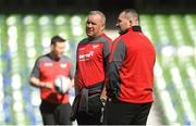 20 April 2018; Head coach Wayne Pivac, left, and Ken Owens during the Scarlets captain's run at the Aviva Stadium in Dublin. Photo by Ramsey Cardy/Sportsfile