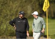 20 April 2018; Shane Lowry, left, of Ireland shares a joke with Rory McIlroy of Northern Ireland on the 14th green on during the JP McManus Pro-Am Launch at Adare Manor in Adare, Co. Limerick. Photo by Eóin Noonan/Sportsfile