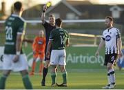 20 March 2018; Referee Ben Connolly shows Gavin Peers of Derry City a yellow card during the SSE Airtricity League Premier Division match between Dundalk and Derry City at Oriel Park in Dundalk, Louth. Photo by Oliver McVeigh/Sportsfile