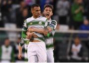 20 March 2018; Graham Burke of Shamrock Rovers, left, celebrates after scoring his side's first goal with teammate Lee Grace during the SSE Airtricity League Premier Division match between Shamrock Rovers and Limerick at Tallaght Stadium in Dublin. Photo by Harry Murphy/Sportsfile