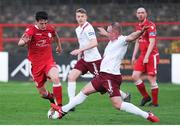 20 April 2018; Adam Evans of Shelbourne in action against Robbie Williams of Galway United during the SSE Airtricity League First Division match between Shelbourne FC and Galway United at Tolka Park in Dublin. Photo by Eoin Smith/Sportsfile