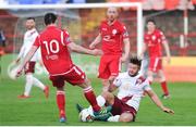 20 April 2018; David O'Sullivan of Shelbourne in action against Alex Byrne of Galway United during the SSE Airtricity League First Division match between Shelbourne FC and Galway United at Tolka Park in Dublin. Photo by Eoin Smith/Sportsfile