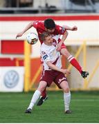 20 April 2018; Aidan Collins of Shelbourne in action against Eoin McCormack of Galway United during the SSE Airtricity League First Division match between Shelbourne FC and Galway United at Tolka Park in Dublin. Photo by Eoin Smith/Sportsfile