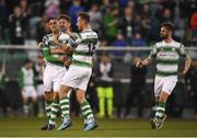 20 March 2018; Graham Burke of Shamrock Rovers, left, celebrates with teammates after scoring his side's first goal during the SSE Airtricity League Premier Division match between Shamrock Rovers and Limerick at Tallaght Stadium in Dublin. Photo by Harry Murphy/Sportsfile