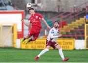 20 April 2018; James Brown of Shelbourne in action against Danny Furlong of Galway United during the SSE Airtricity League First Division match between Shelbourne FC and Galway United at Tolka Park in Dublin. Photo by Eoin Smith/Sportsfile