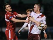20 April 2018; David O'Sullivan of Shelbourne in action against Stephen Walsh of Galway United  during the SSE Airtricity League First Division match between Shelbourne FC and Galway United at Tolka Park in Dublin. Photo by Eoin Smith/Sportsfile