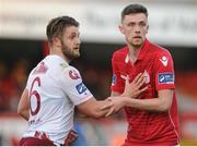 20 April 2018; Gavin Boyne of Shelbourne in action against Alex Byrne of Galway United during the SSE Airtricity League First Division match between Shelbourne FC and Galway United at Tolka Park in Dublin. Photo by Eoin Smith/Sportsfile