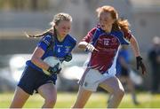 21 April 2018; Ava Doherty of St Brigids, S.S, Killarney in action against Kate Slevin of Coláiste Bhaile Chláir, Claregalway during the Lidl All Ireland Post Primary School Junior B Final match between St Brigids, S.S, Killarney and Coláiste Bhaile Chláir, Claregalway, Galway at Mick Neville Park in Rathkeale, Limerick. Photo by Matt Browne/Sportsfile