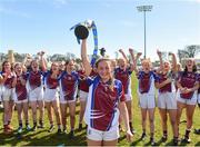 21 April 2018; Chellene Trill captain of Coláiste Bhaile Chláir, Claregalway lifts the cup as her team-mates celebrate after the Lidl All Ireland Post Primary School Junior B Final match between St Brigids, S.S, Killarney and Coláiste Bhaile Chláir, Claregalway, Galway at Mick Neville Park in Rathkeale, Limerick. Photo by Matt Browne/Sportsfile