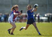 21 April 2018; Treasa O'Sullivan of St Brigids, S.S, Killarney in action against Niamh McGrath of Coláiste Bhaile Chláir, Claregalway during the Lidl All Ireland Post Primary School Junior B Final match between St Brigids, S.S, Killarney and Coláiste Bhaile Chláir, Claregalway, Galway at Mick Neville Park in Rathkeale, Limerick. Photo by Matt Browne/Sportsfile