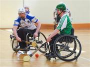 21 April 2018; Stephen Melvin of Connacht in action against Alex Hennerbry of Leinster during the Round One of the M. Donnelly GAA Wheelchair Hurling League match between Connacht and Leinster at Holy Rosary College in Mountbellew, Galway. Photo by Piaras Ó Mídheach/Sportsfile