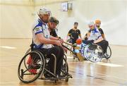 21 April 2018; Steven Melvin of Connacht in action against Ruairí McDermott of Ulster during Round One of the M. Donnelly GAA Wheelchair Hurling League match between Connacht and Ulster at Holy Rosary College in Mountbellew, Galway. Photo by Piaras Ó Mídheach/Sportsfile