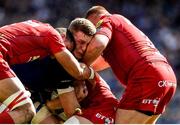 21 April 2018; Dan Leavy of Leinster is tackled by Aaron Shingler, left, and Samson Lee of Scarlets during the European Rugby Champions Cup Semi-Final match between Leinster Rugby and Scarlets at the Aviva Stadium in Dublin. Photo by Ramsey Cardy/Sportsfile