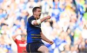 21 April 2018; Jonathan Sexton of Leinster celebrates after scoring his side's fifth try during the European Rugby Champions Cup Semi-Final match between Leinster Rugby and Scarlets at the Aviva Stadium in Dublin. Photo by Sam Barnes/Sportsfile