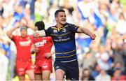 21 April 2018; Jonathan Sexton of Leinster celebrates after scoring his side's fifth try during the European Rugby Champions Cup Semi-Final match between Leinster Rugby and Scarlets at the Aviva Stadium in Dublin. Photo by Sam Barnes/Sportsfile