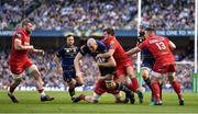 21 April 2018; Devin Toner of Leinster is tackled by James Davies and Dan Jones of Scarlets during the European Rugby Champions Cup Semi-Final match between Leinster Rugby and Scarlets at the Aviva Stadium in Dublin. Photo by Brendan Moran/Sportsfile