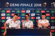 21 April 2018; Munster head coach Johann van Graan with CJ Stander and Peter O'Mahony during a Munster Rugby press conference at the Stade Chaban-Delmas in Bordeaux, France. Photo by Diarmuid Greene/Sportsfile