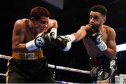 21 April 2018; Sam Maxwell, right, in action against Michael Isaac Carrero during their super-lightweight bout at the Boxing in SSE Arena Belfast event in Belfast. Photo by David Fitzgerald/Sportsfile