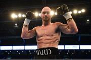 21 April 2018; Steven Ward celebrates after defeating Michal Ciach in their light-heavyweight bout at the Boxing in SSE Arena Belfast event in Belfast. Photo by David Fitzgerald/Sportsfile
