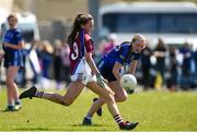 21 April 2018; Chellene Trill of Coláiste Bhaile Chláir, Claregalway in action against Ava Doherty of St Brigids, S.S, Killarney during the Lidl All Ireland Post Primary School Junior B Final match between St Brigids, S.S, Killarney and Coláiste Bhaile Chláir, Claregalway, Galway at Mick Neville Park in Rathkeale, Limerick. Photo by Matt Browne/Sportsfile