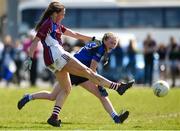 21 April 2018; Chellene Trill of Coláiste Bhaile Chláir, Claregalway in action against Ava Doherty of St Brigids, S.S, Killarney during the Lidl All Ireland Post Primary School Junior B Final match between St Brigids, S.S, Killarney and Coláiste Bhaile Chláir, Claregalway, Galway at Mick Neville Park in Rathkeale, Limerick. Photo by Matt Browne/Sportsfile