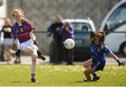 21 April 2018; Shauna Brennan of Coláiste Bhaile Chláir, Claregalway in action against Megan Brosnan of St Brigids, S.S, Killarney during the Lidl All Ireland Post Primary School Junior B Final match between St Brigids, S.S, Killarney and Coláiste Bhaile Chláir, Claregalway, Galway at Mick Neville Park in Rathkeale, Limerick. Photo by Matt Browne/Sportsfile
